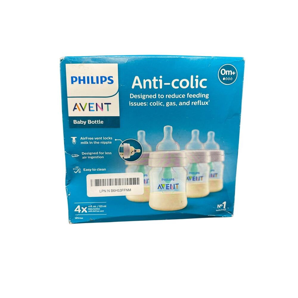 Pack of 4 Philips Avent Anti-Colic Baby Bottle With AirFree Vent 4oz /125ml NWB